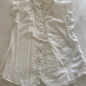 White Linen Blend Ruffled Sleeves Top